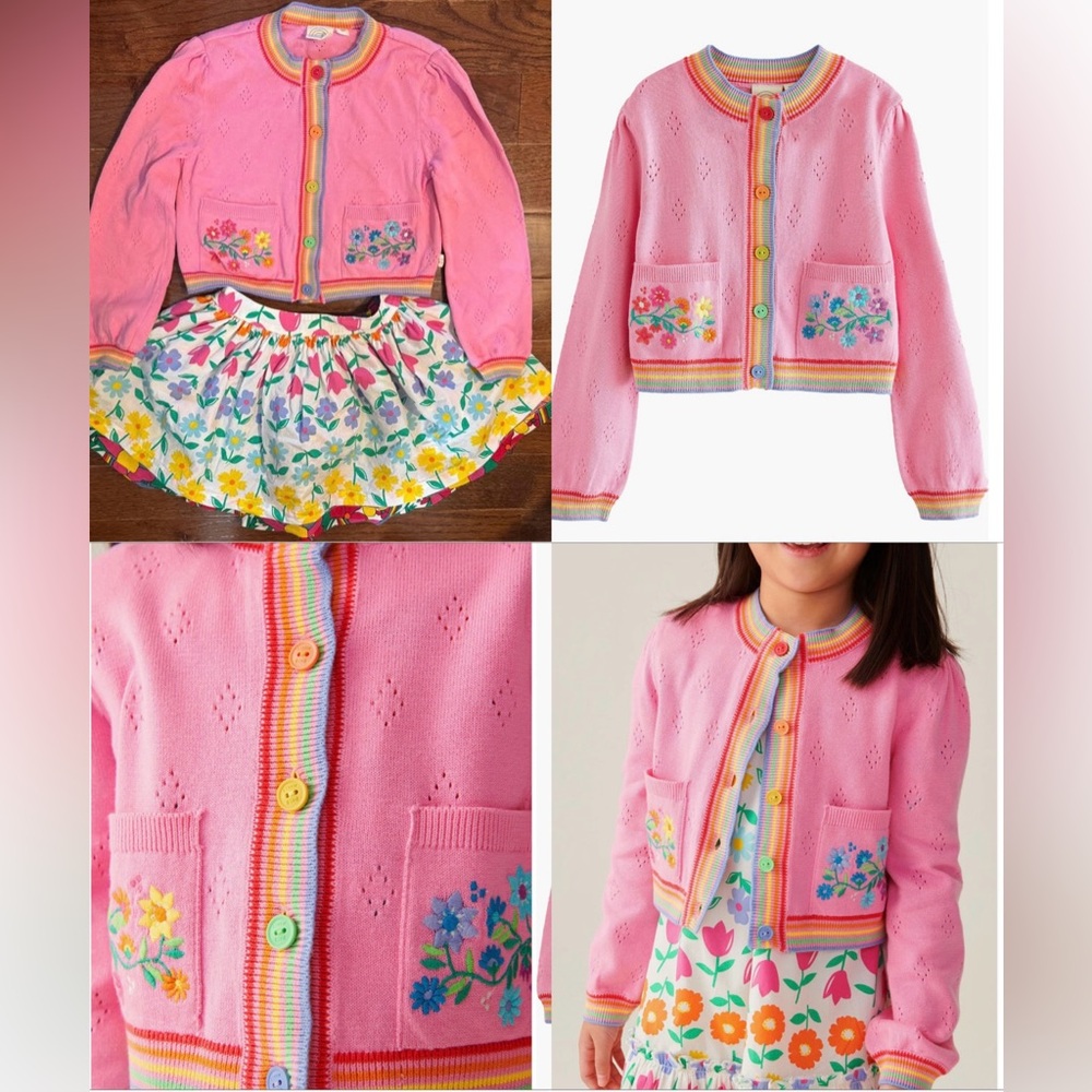 Little Bird Kids' Floral Embroidered
Pointell Cardigan & Reversible Skirt